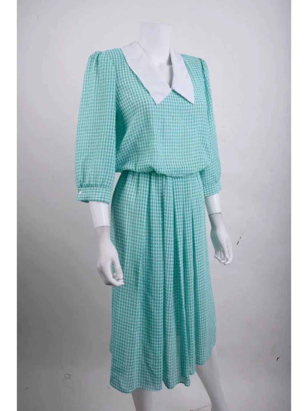 Vintage Breli Originals Womans Dress Size 10 blue Green Gingham Check Peter pan - Picture 2 of 6